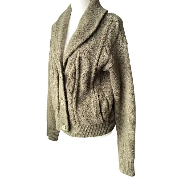 Anthropologie Pilcro cable knit shawl collar cardigan sweater olive Women S Knit - Picture 12 of 16